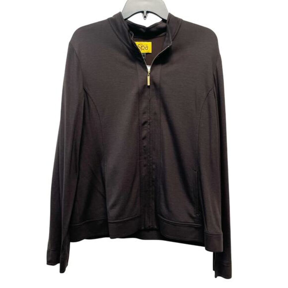 St. John Spa Women's Mahogany Embroidered Full Zip Jacket Size L $595 Retail - Picture 1 of 11